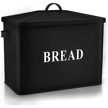 Bread Box for Kitchen Countertop, VeSteel Black Metal Bread Bin Holder for Modern Farmhouse Decor, Extra Large & High Capacity Storage Container - 13" x 9.8" x 7.3" - Holds 2+ Loaves, Vintage Style