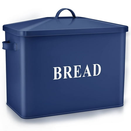 Bread Box for Kitchen Countertop, Vesteel Metal Bread Bin Holder for Modern Classic Farmhouse, Extra Large & High Capacity Storage Container - 13" x 9.8" x 7.3" - Holds 2+ Loaves, Navy Blue