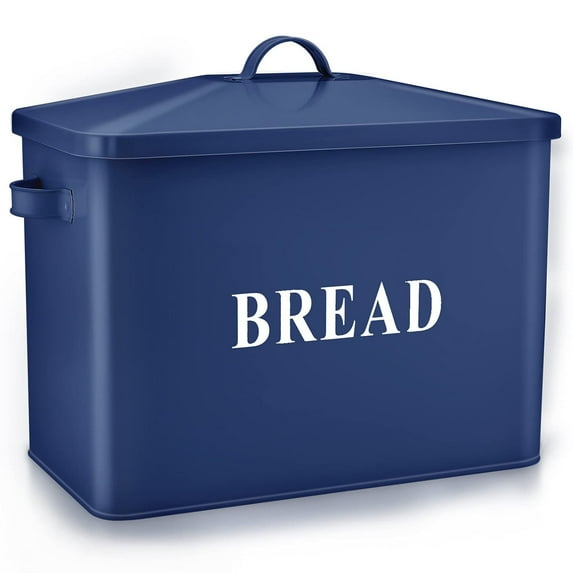 Bread Box for Kitchen Countertop, Vesteel Metal Bread Bin Holder for Modern Classic Farmhouse, Extra Large & High Capacity Storage Container - 13" x 9.8" x 7.3" - Holds 2+ Loaves, Navy Blue