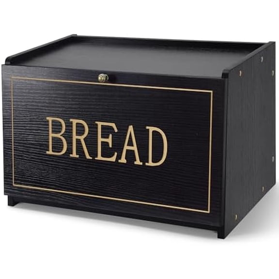 Bread Box for Kitchen Countertop, Wooden Bread Storage Container for Homemade Bread, Large Capacity Bread Holder Bin Organizer for Kitchen Counter Corner, Cabinet, Pantry, Cupboard(Black)