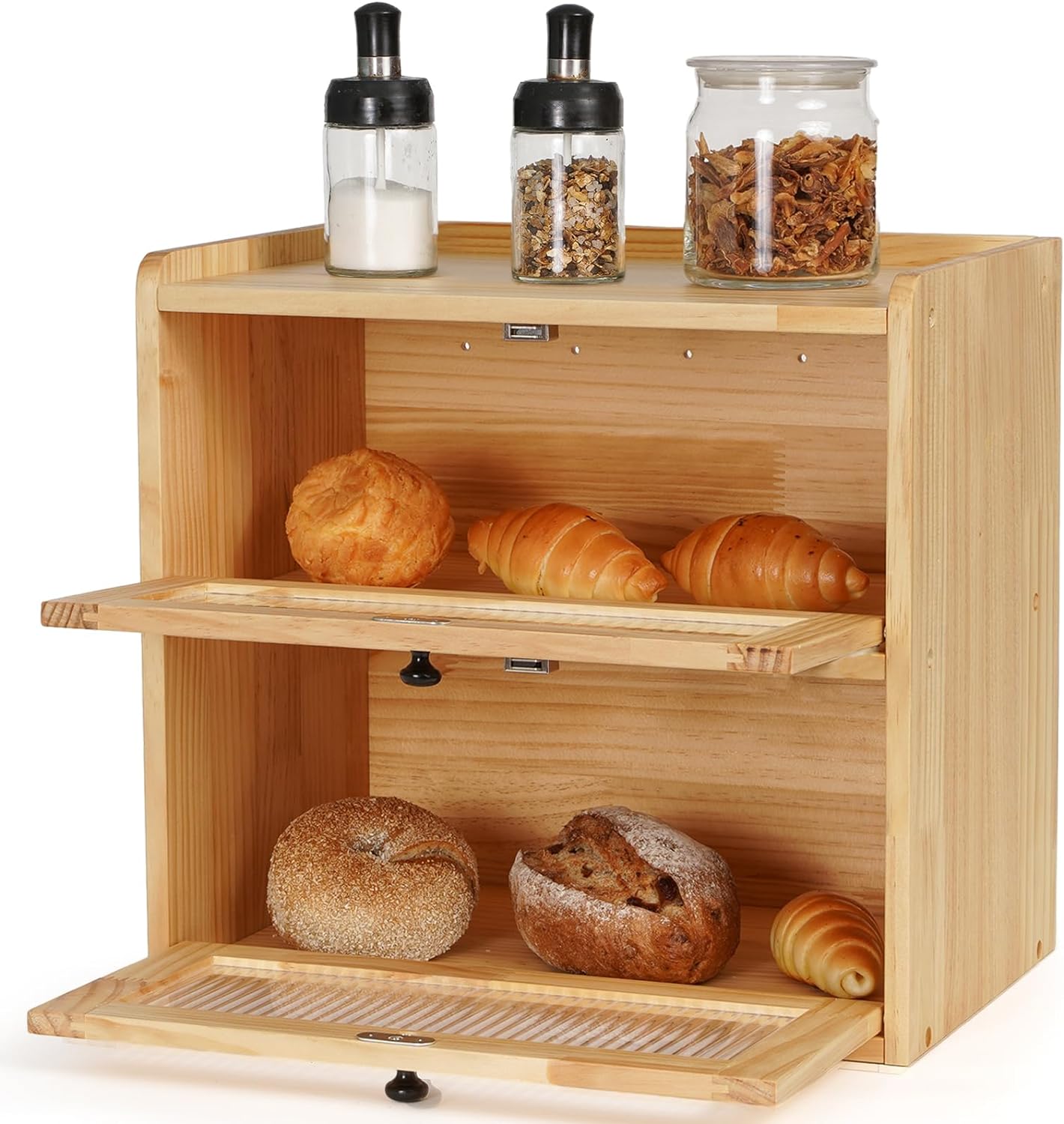 Bread Box for Kitchen Countertop Wooden Bread Storage Container Bin 2