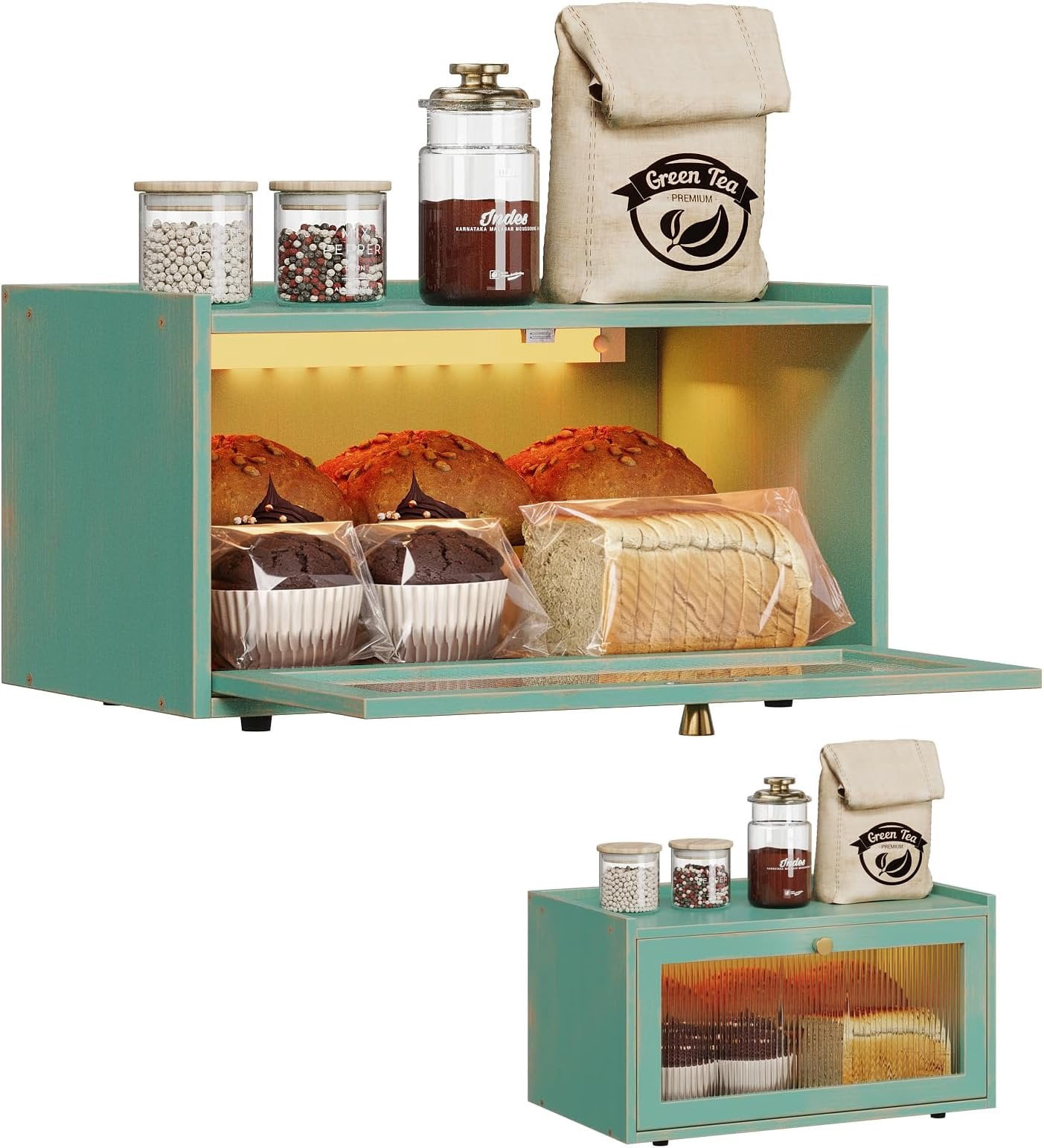 Led Container Snack Bread Box with Led Light for Kitchen Counter Large Capacity Bread ...