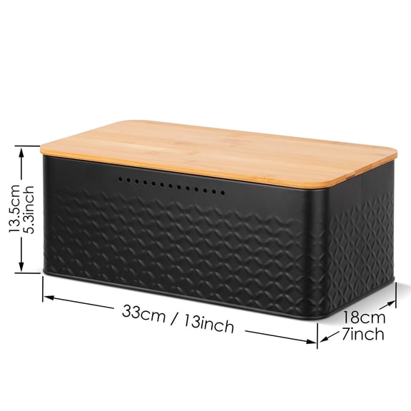 Bread Box  Metal Storage Container With Lid Usable As Board Breadbox Holder For Kitchen Countertop 13 X 7 5.3 Inch (black)