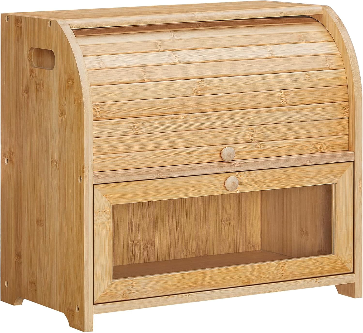 Bread Box, Bamboo Bread Box for Kitchen Countertop, 2 Tier Roll-Top ...