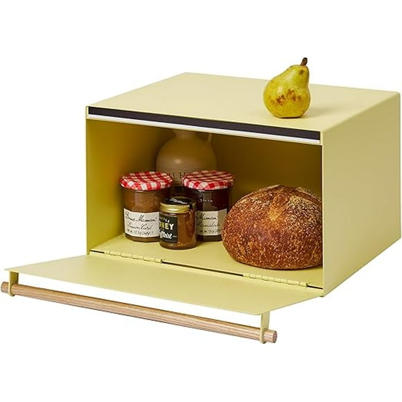 Bread Box Protector Container, Metal Bread Rack Protector, Slim Space Saving Counter Storage - Horizontal - Steel + Wood