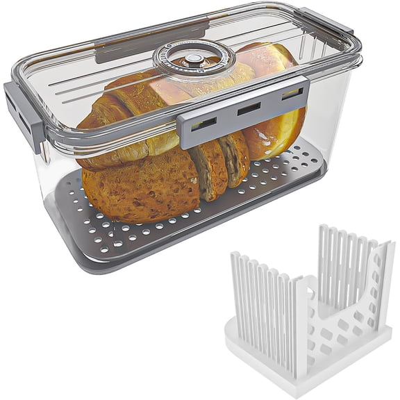 Bread Box and Slicer, Breads Slicer for Homemade Breads, Large Bread Box Airtight with Lid and Time Recording Function, Bread Container for Homemade Bread, Cookies, Bagel, Donut and Toast(grey)