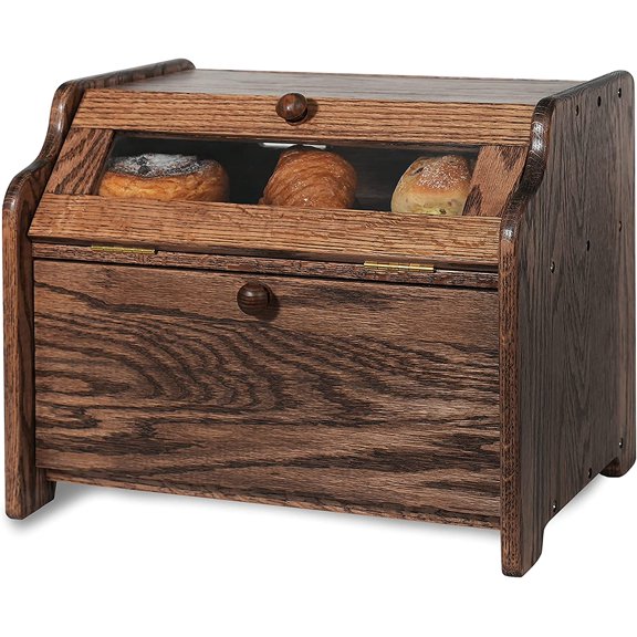 Bread Box, Solid Wood Oak Bread Box for Kitchen Countertop, Double Layer Bread Container for Bread Storage, Large Capacity Breadbox with Clear Window