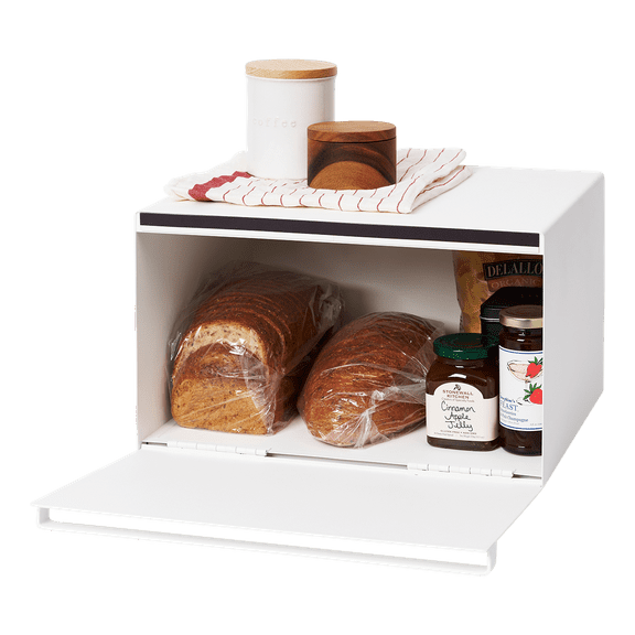 Yamazaki Home Bread Box - Two Styles, White, Steel, Horizontal, Supports 22.2 pounds, Handle, No Assembly
