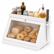 Bamboo Bread Box for Kitchen Countertop with Shelf and Acrylic Door,15.75*9.84*9.45in,White