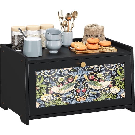 Bread Box for Kitchen Counter Black Bread Storage Container with Acrylic Door