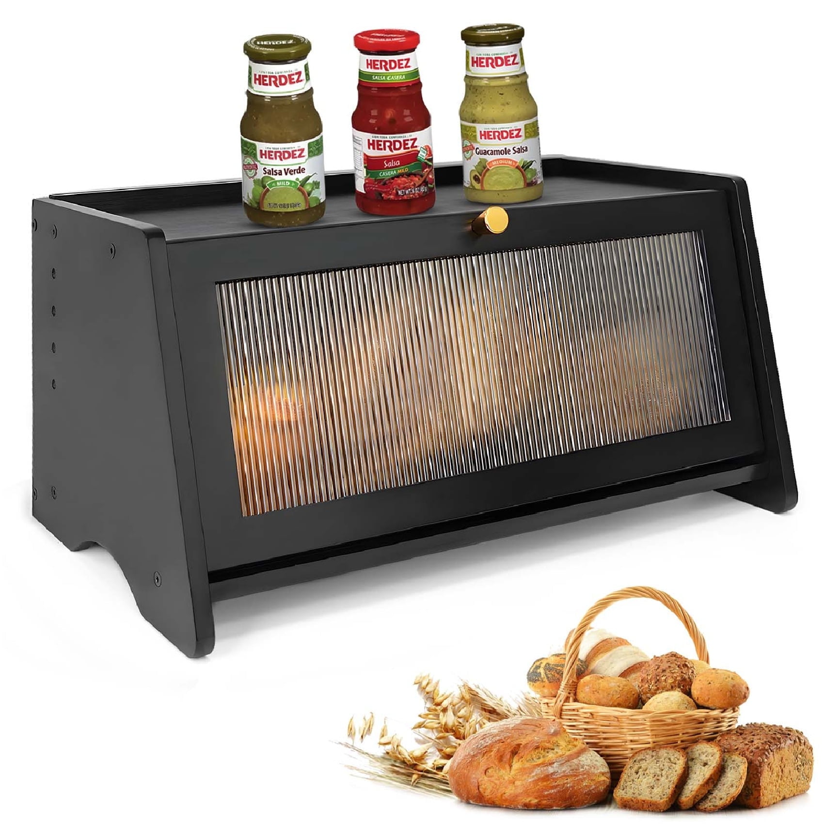 Lnrkai Black Bamboo Bread Box, Single Layer Kitchen Organizer with Ventilation, Modern Countertop Storage Container - Walmart.com