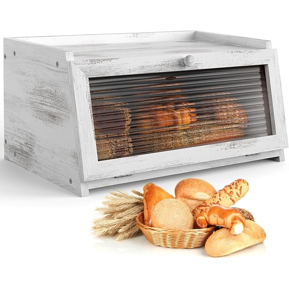 Bread Box for Kitchen Countertop Large Farmhouse Bread Container Bread Storage with Window Wooden Bread Holder