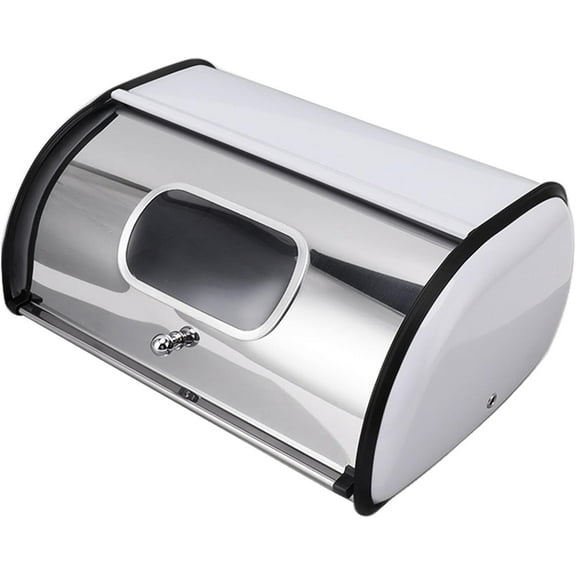 Bread Box for Kitchen Countertop, Metal Bread Bin Bread Holder Storage Container, Bread Box with Roll up Lid for Kitchen (White)