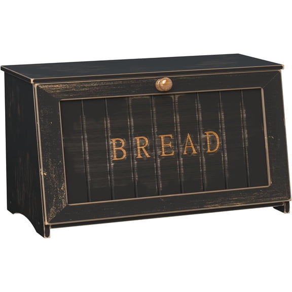 Bread Box for Kitchen Countertop, Retro Design Bread Storage Container,  Wooden Counter Breadbox, Small  Bread Bin Holder for Homemade Bread, Black