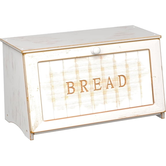 Bread Box for Kitchen Countertop, Retro Design Bread Storage Container,  Wooden Counter Breadbox, Small  Bread Bin Holder for Homemade Bread, White
