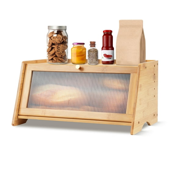 Bread Box for Kitchen Countertop, Yeulluey Bamboo Bread Box Bread Storage Container Large Bread Bin for Homemade Bread,Natural