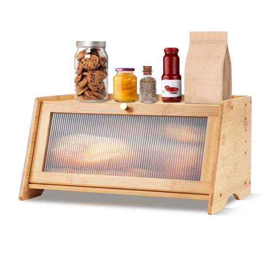Bread Box for Kitchen Countertop, Yeulluey Bamboo Bread Box Bread Storage Container Large Bread Bin for Homemade Bread,Natural