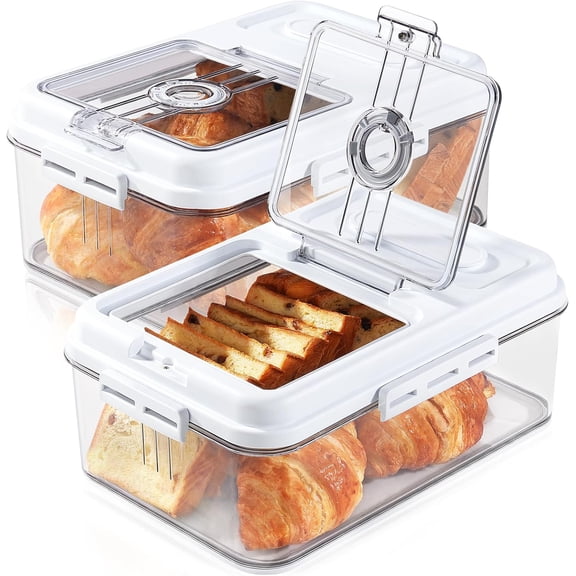 Bread Box for made Bread for Kitchen Counter Airtight, Time Recording Bread Storage Container with Lid, Bread Keeper for Toast, Bagel, Donut and Cookies, 2 Pack