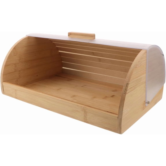 Bread Box with Transparent Roll-top Acrylic Lid Space-saving Farmhouse Style Kitchen Storage Bin for Bread Pastries Countertop Organizer in Khaki