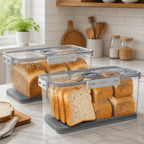 Bread Boxes, Bread Box for Kitchen Counter Airtight, Time Recording Bread Storage Container with Lid, Bread Keeper for Homemade Bread, Toast, Bagel, Donut and Cookies