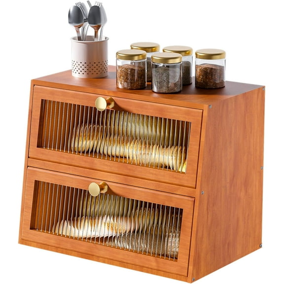 Bread Boxes for Kitchen Counter Airtight Bread Storage Bread Container Large Wooden Farmhouse Bread Box with Window (Black)