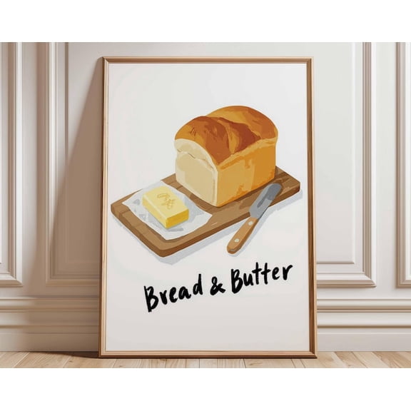 Bread Butter Rustic Food Illustration Bakery Bread Country Wall Art Print, Unframed Paper Poster 8x10in