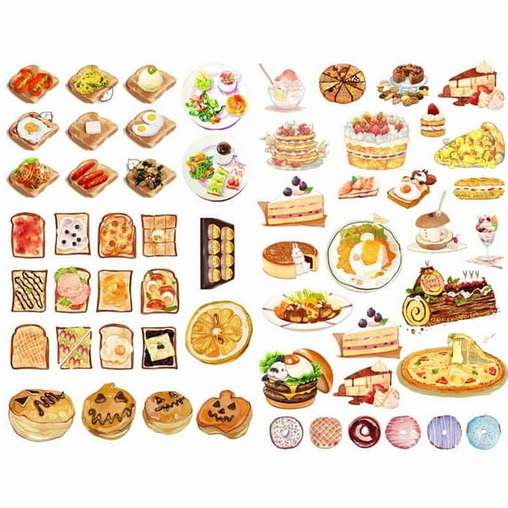 Bread Cake Pizza Food Precut Anti-UV Waterproof Decoration Notebook Planner Stickers Scrapbooking Diary Sticky Paper Flakes