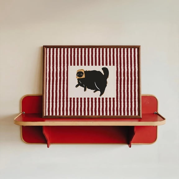 Bread Cat Print Quirky Kitchen Art Funny Cat Decor Red Striped Wall Decor Horizontal