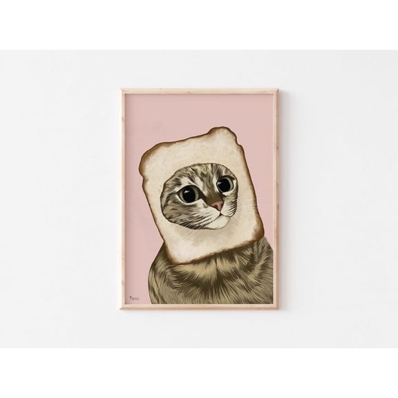 Bread Cat Wall Art Kitchen Wall Decor Unframed Paper Print
