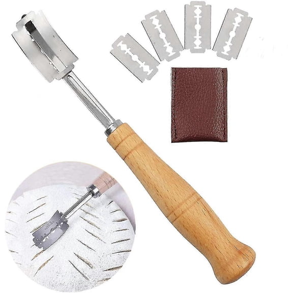 Bread Cutter Bread Lame Bread Scoring Tool Dough Bread Scoring Knife Tool With 5 Stainless Steel Blades & Leather Cover