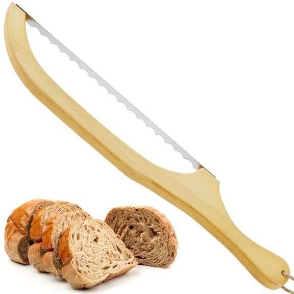 Bread Cutter Serrated Bagel Cutter Wooden Bread Bow Cutter with Stainless Steel Blade Practical Sourdough Bread Slicer with Wooden Handle 15.7×2.8 Inch Bread Slicer Sourdough Cutter for Home Baking