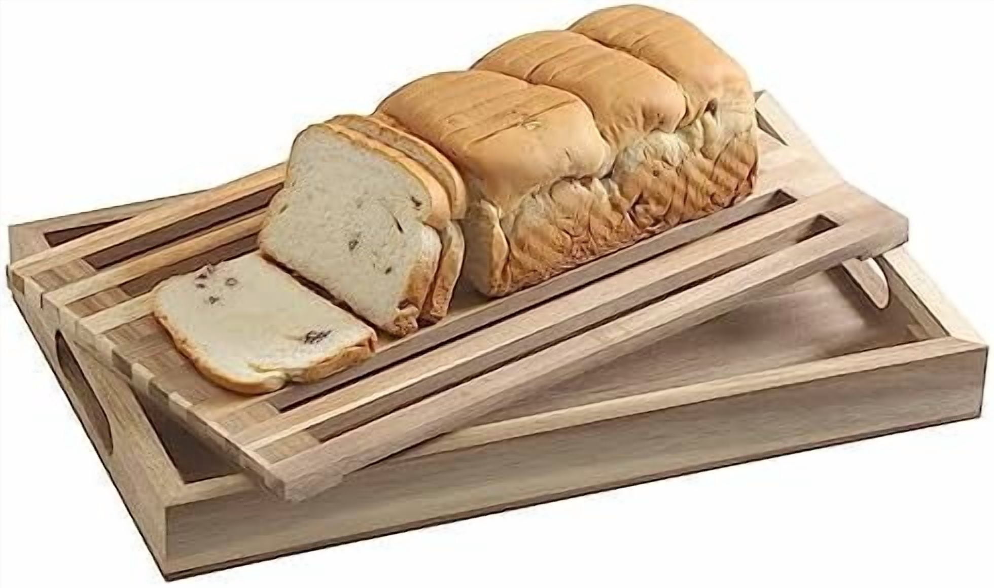 Bread Cutting Board with Crumb Catcher Tray Wooden Holder Bread Tray for Serving Bread Slicers for Homemade Bread Cutting Boards for Kitchen with Holder$$Home Decor, Kitchen, & Other