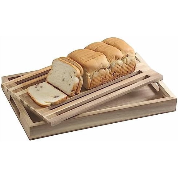 Bread Cutting Board with Crumb Catcher Tray Wooden Holder Bread Tray for Serving Bread Slicers for Homemade Bread Cutting Boards for Kitchen with Holder$$Home Decor, Kitchen, & Other