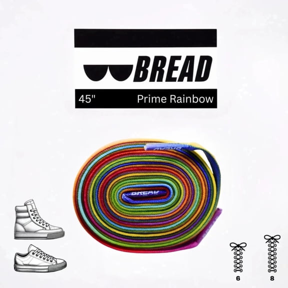 Bread Elastic Shoelaces – Tie once, Slip on – Stretch Shoelaces that Look Real for Sneakers, Boots & Everyday Wear, Prime Rainbow, 45"