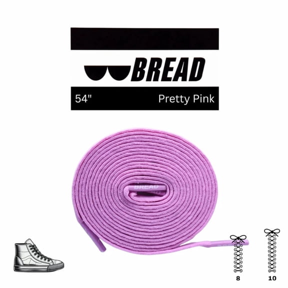 Bread Elastic Slip-on Shoelaces, Stretch Laces for Sneakers, Boots & Everyday Wear, Pretty Pink, 54"