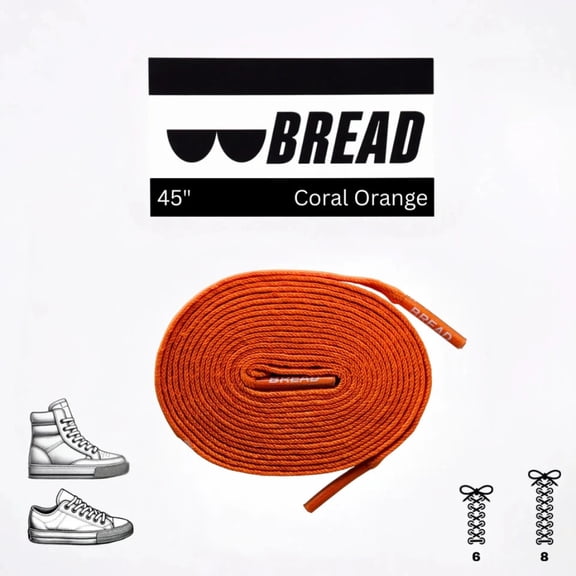 Bread Elastic Slip-on Shoelaces, Stretch Laces for Sneakers, Boots & Everyday Wear, Coral Orange, 45 Inch