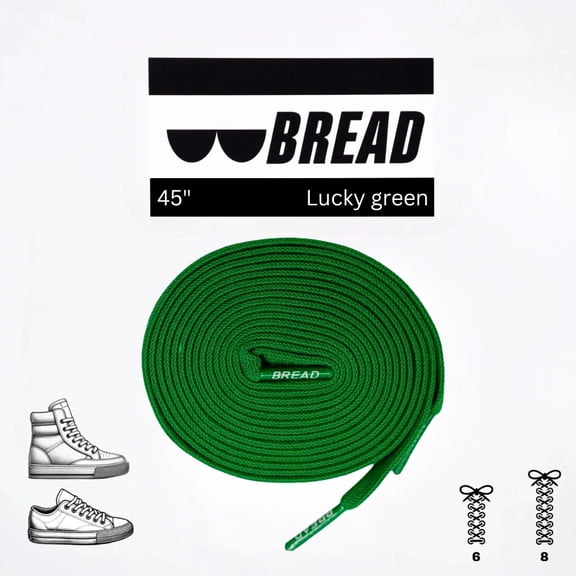 Bread Elastic Shoelaces, Slip-on Stretch Shoe Strings for Sneakers and Boots, Lucky Green, 45"
