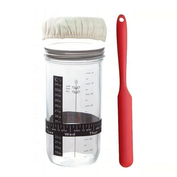 Bread Fermentation Glass Jar,Have Breathable Cloth Cover,Thermometer,Reusable Sour Dough Jar,Bread Baking,Large