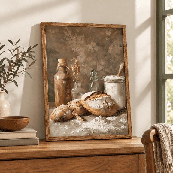 Bread-Framed 24"L x 16"W Canvas Art Prints Farmhouse Food Wall Decor