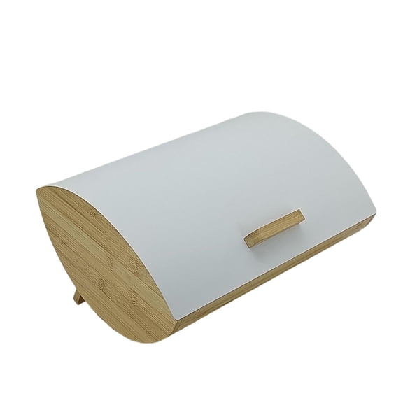 Bread Keeper Storage Bin Organizer Bamboo Roll Lid Metal Design for Pantry Home Kitchen Decor Countertop
