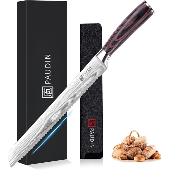 Bread Knife, 10 inch Serrated German Stainless Steel Knife for Homemade Bread, Razor Sharp Edge Efficient Slicing Sourdough Bagels, Cake