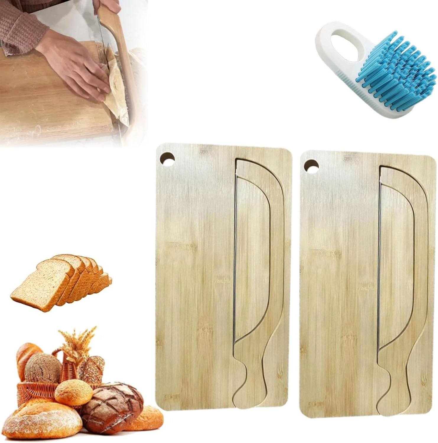 Bread Knife and Cutting Board Set, Sourdough 8 Inch Bread Knife with Matching Crumb Tray, Sour Dough Cutter, Left Right Handed Design, Ergonomic Slicing Kitchen Tool for Bagels (Bamboo-2)