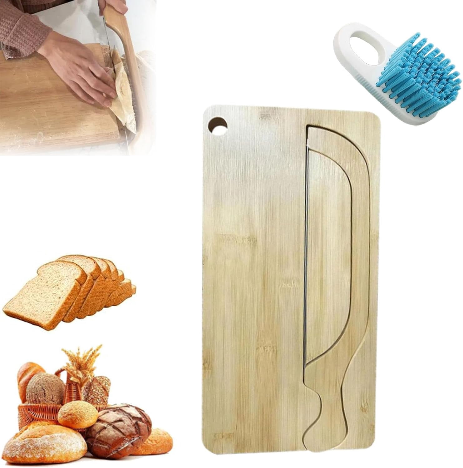 Bread Knife and Cutting Board Set, Sourdough 8 Inch Bread Knife with Matching Crumb Tray, Sour Dough Cutter, Left Right Handed Design, Ergonomic Slicing Kitchen Tool for Bagels (Bamboo-1)