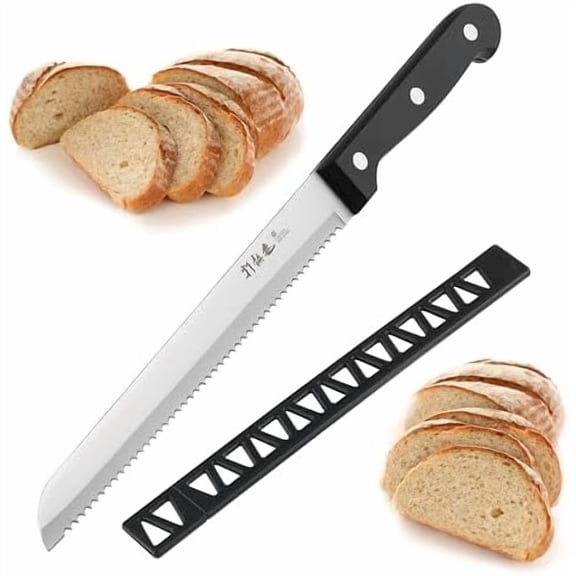Bread Knife, HIA Stainless Steel 8 inch Serrated: Perfect for Homemade Bread, Bagels, Cake, Knife Cover Included, Dishwasher Safe – Home Decor