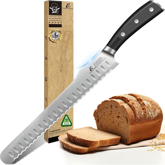 Bread Knife for Homemade Bread, 10.6 Inch Multifunction Serrated Knife, Razor Sharp Slicer, High Carbon German Steel Bread Cutter, Ergonomic Handle for Sourdough Turkey Fruit Cutting, Gift
