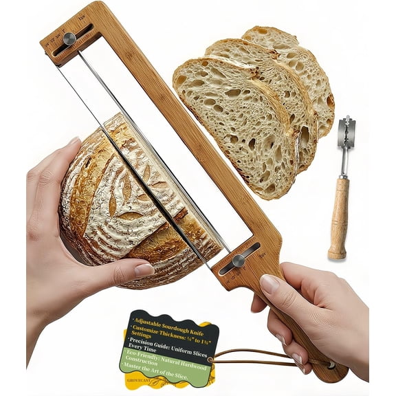 Bread Knife for Homemade Bread with Bread Lame, Upgraded Bread Slicer for Homemade Bread and Sourdough Loaves, Bow Design Bread Cutter with Adjustable Bread Pilot