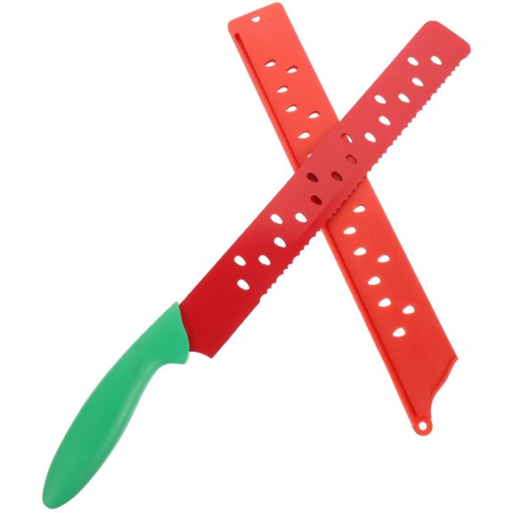 Bread Knife, Watermelon Cutter, Watermelon Knife/Cheese Knife with A Protective Sleeve Watermelon Slicer Cutter Tool for Kitchen, Red/Green