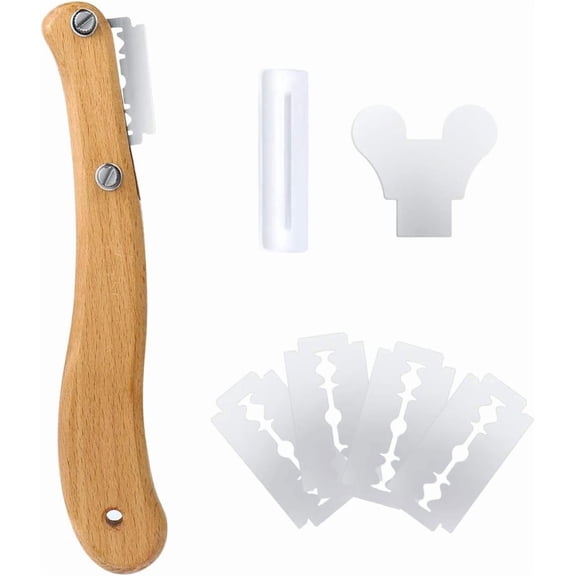 Bread Lame Dough Scoring Tool Van Wooden Handle 5 , Creative Bread Scoring Tool Bread Slicer Cake , Acid Dough Bread with Protector Cover
