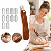 Bread Lame with Long Wooden Handle, Sourdough Scoring Tool, Adjustable Blade with Screw Lock, Handcrafted Bread Knife with 10 Razor Blades