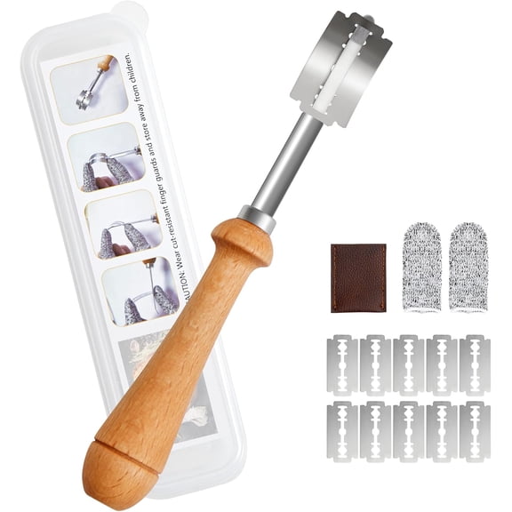 Bread Lame Sourdough Scoring Tool - Dough Scorer Cutter Knife with 10 Stainless Steel Razor Blades, Finger Sleeves and Protective Cover, Essential Baking Supplies for French Baguttes & Homemade Bread